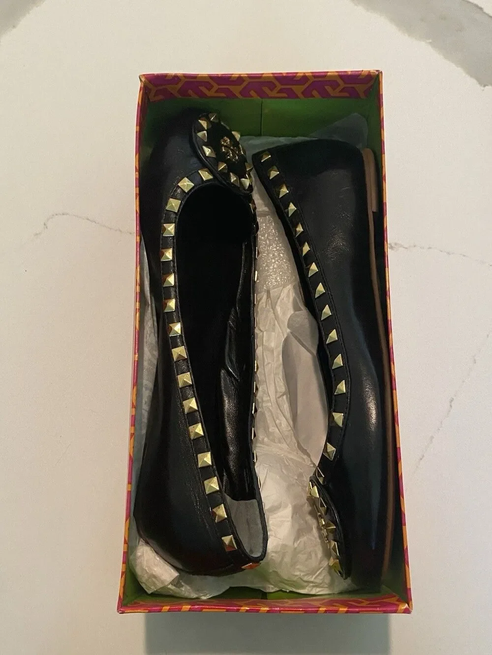 NWB Tory Burch Gold Studded Black Flats
